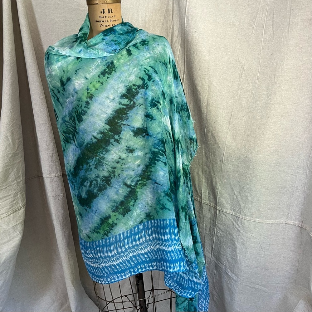 Talbots Large Tie Dyed Wrap Scarf with Raw Edge